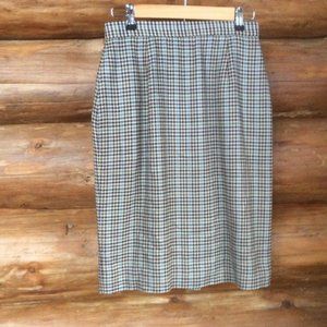 Talbots Vintage Houndstooth Plaid Wool Blend Classic Skirt Size 8